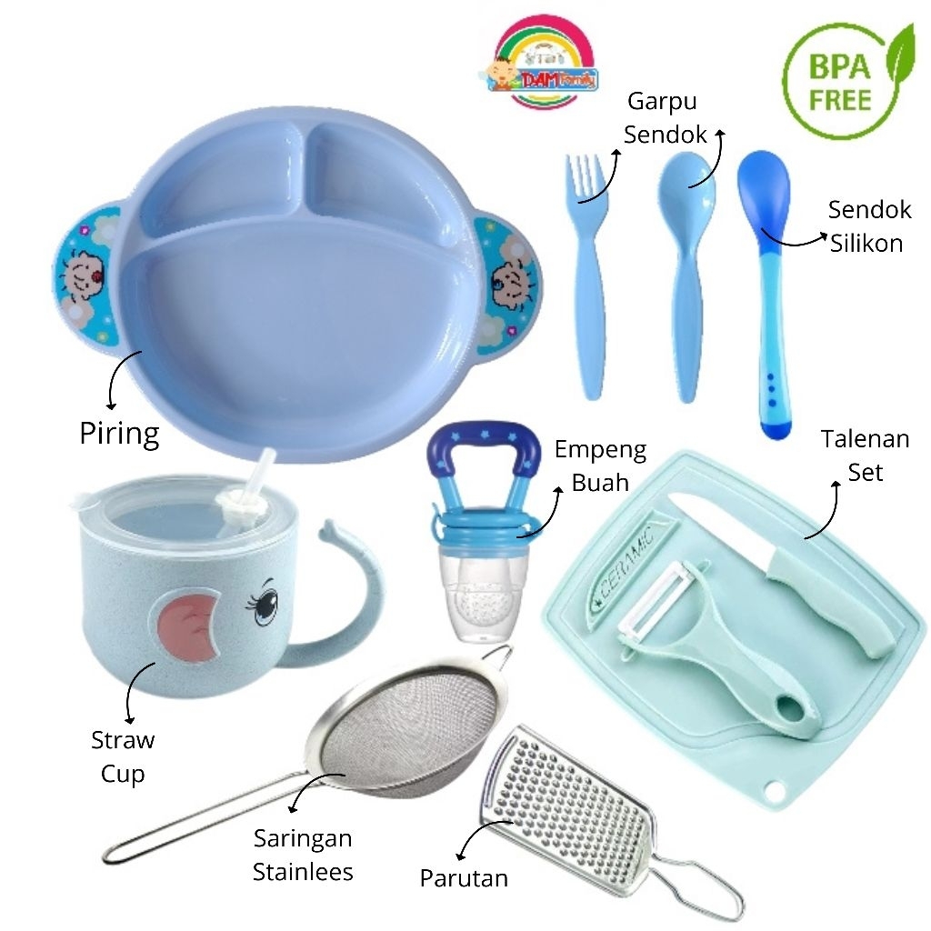 Paket Alat Mpasi Parutan Saringan Mangkok Stainless Perlengkapan Peralatan Makan Bayi Talenan Set Mp