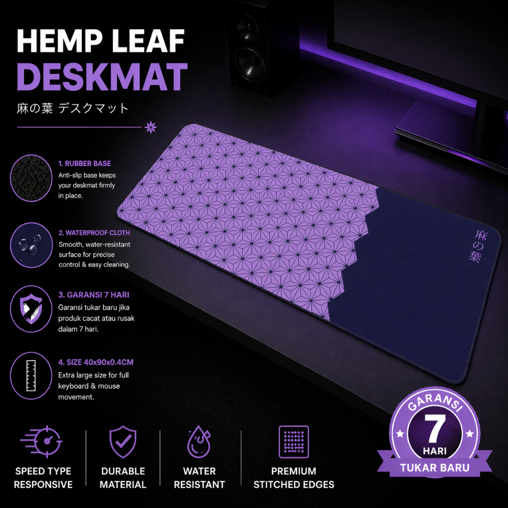 Galatix Hemp Leaf | MousePad Waterproof 400x900x4mm Jepang Japanese DeskMat Gaming  | Mouse Pad Aest