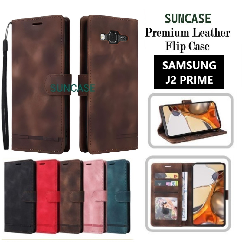 Casing hp SAMSUNG J2 PRIME model flip dompet softcase premium ada tali