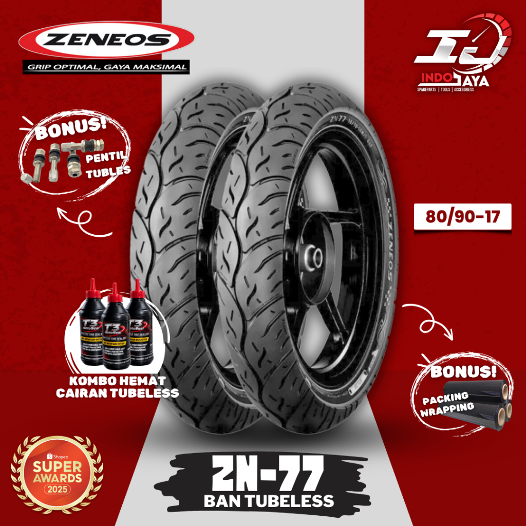 [READY COD] BAN LUAR TUBELESS ZENEOS ZN77 (80/90-17) RING 17 BAN BEBEK DEPAN BELAKANG / ZN-77 / ZN 7