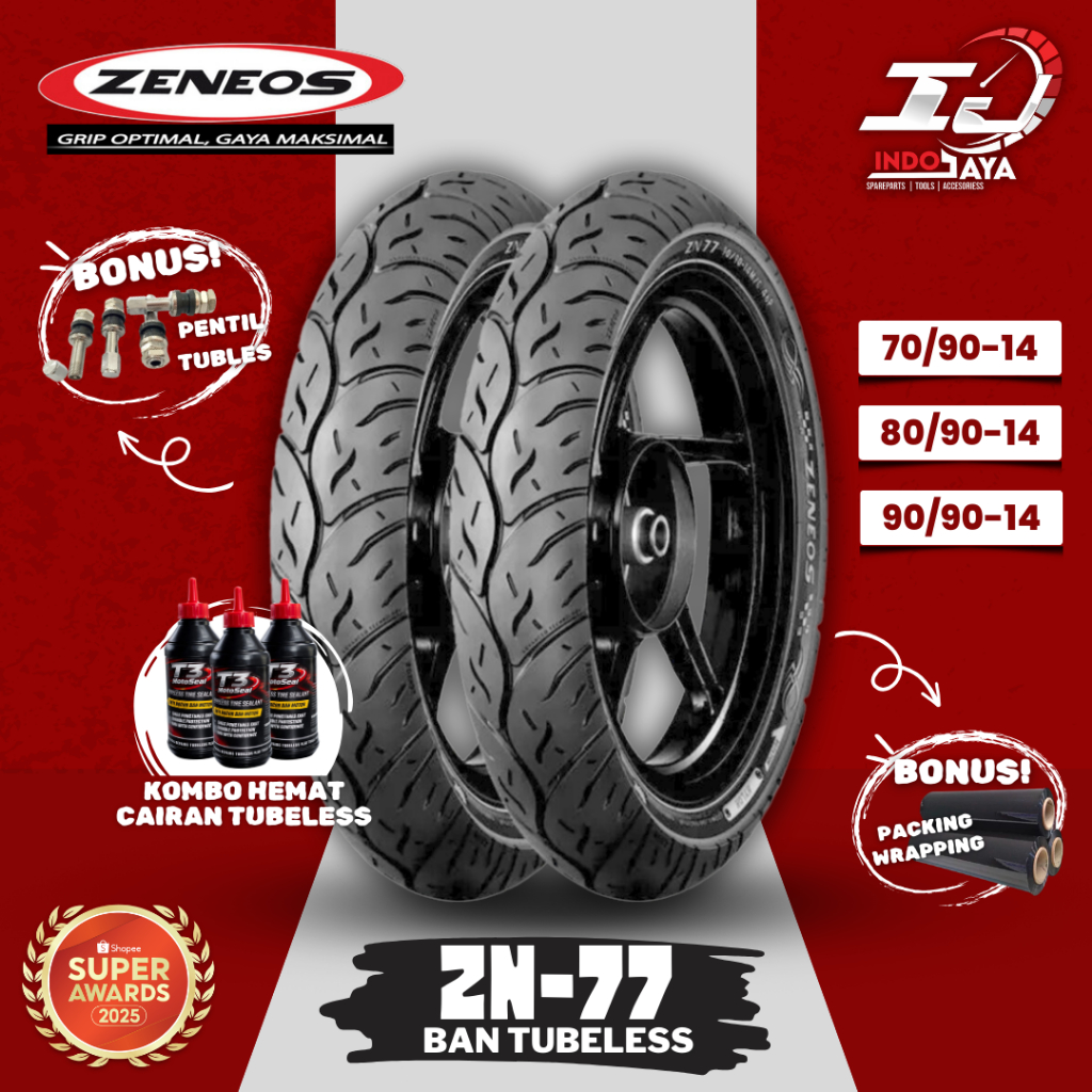 [READY COD] BAN LUAR TUBELESS ZENEOS ZN77 (70/90-14 - 80/90-14 - 90/90-14) RING 14 / RING 17 BAN MAT
