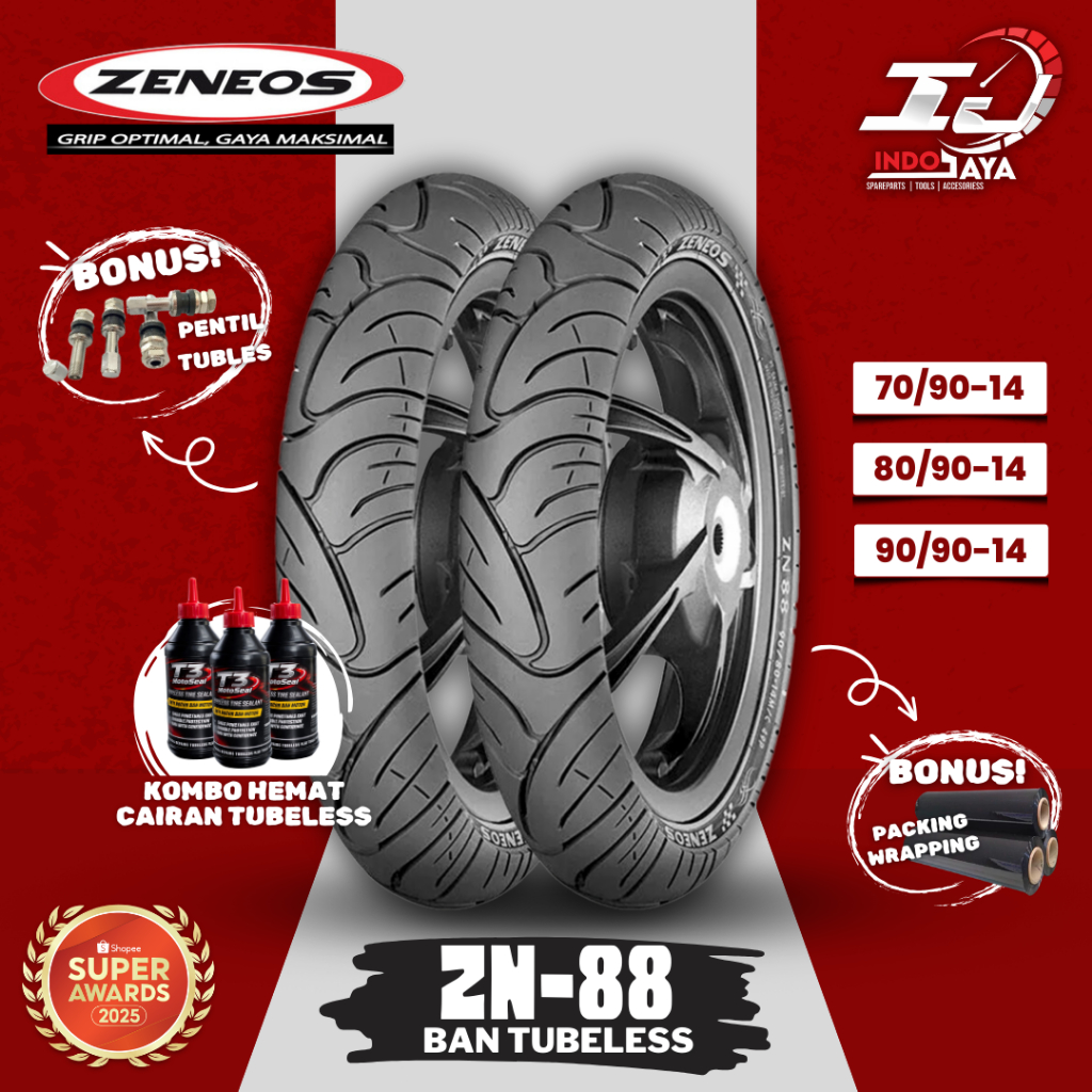 [READY COD] BAN LUAR TUBELESS ZENEOS ZN88 (70/90-14 - 80/90-14 - 90/90-14) RING 14 BAN MATIC DEPAN B