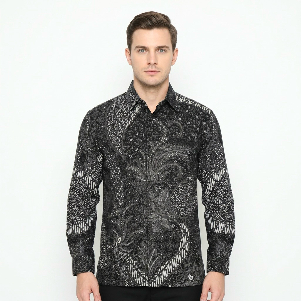 |Magnus| Kemeja Batik Pria Lengan Panjang Bahan Katun 40S Lapis Furring Arrow Warna Hitam