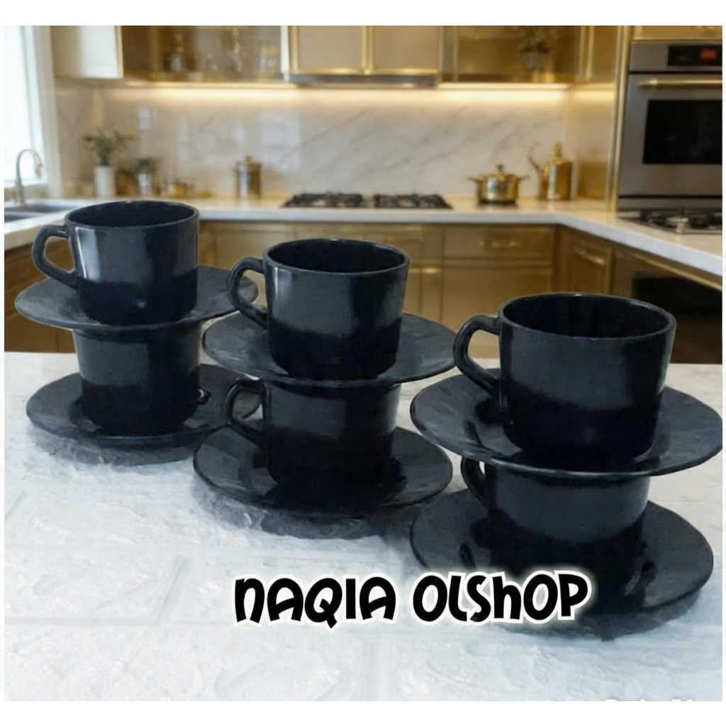 CANGKIR SERBA GUNA SATU SET CANGKIR KOPI MELAMIN ISI 6PCS CANGKIR & 6PCS PIRING TATAKAN ASLI MELAMIN