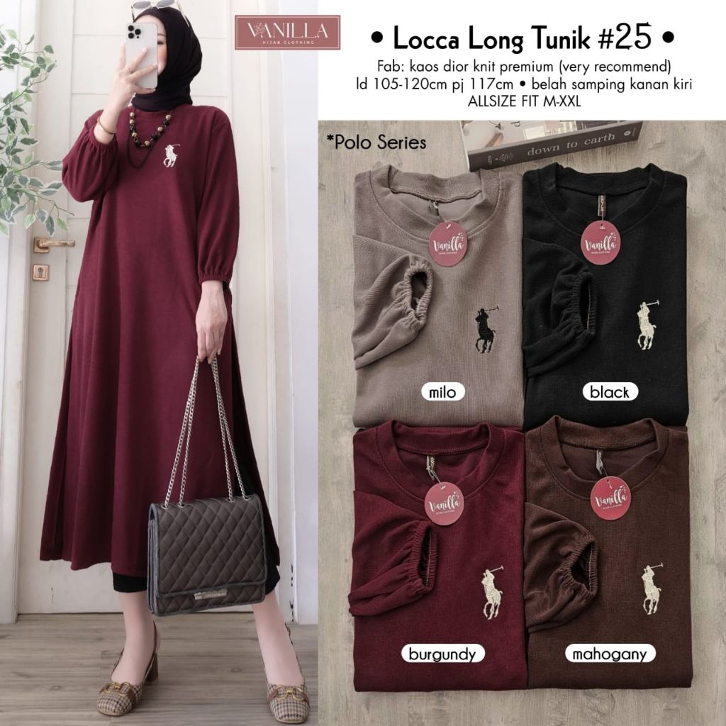 GHUI ~ LOCCA TUNIK SERIES BLOUSE LONG TUNIC WANITA BAHAN KAOS DIOR KNIT BY VANILLA | ATASAN MUSLIMAH