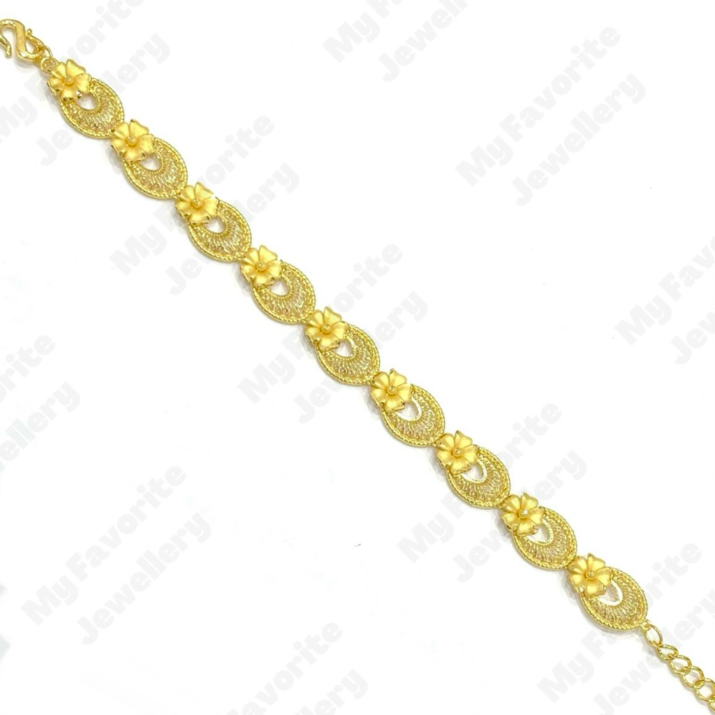 Gelang Bunga Dove Bulan Sabit UBS Emas Asli Kadar 875 20K 15.5cm