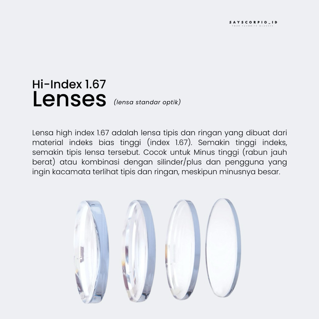 [ HANYA LENSA ] LENSA HI INDEX 167 LENSA LEBIH TIPIS 35-40% untuk minus 4 sampai minus 10 / LENSA DI