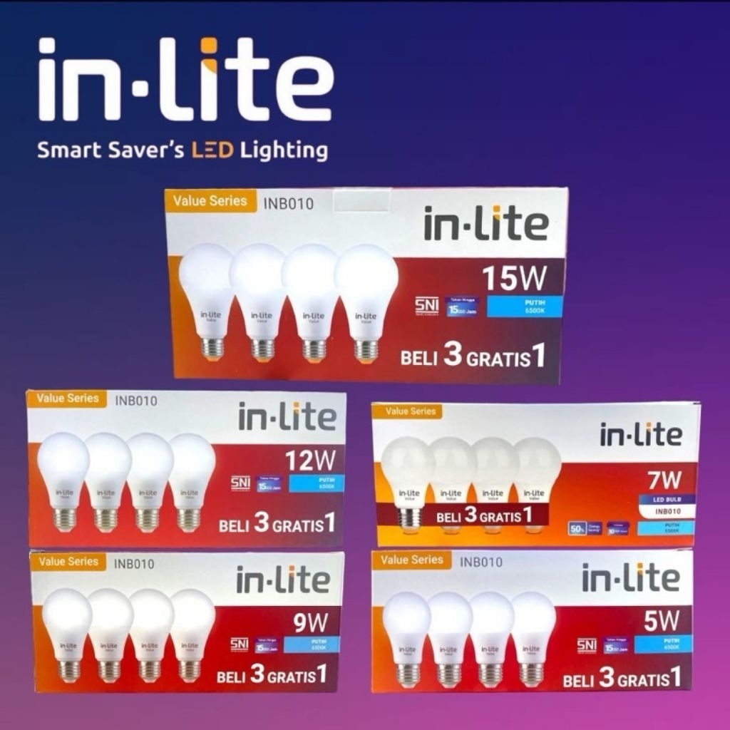 LAMPU LED INLITE  3 GRATIS 1 / BOHLAM INLITE  LED 3 FREE 1 / IN LITE PAKET BELI 3 + 1/ 5WATT / 7WATT