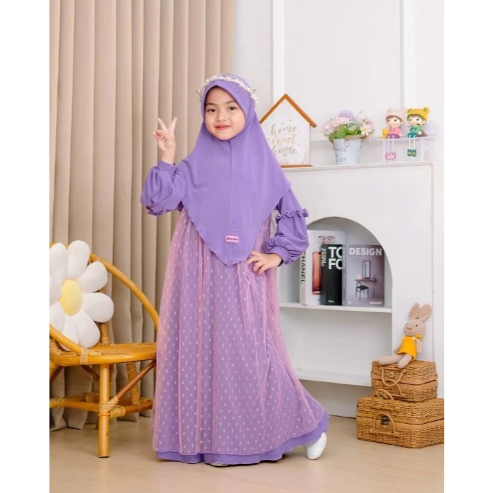 Gamis Anak Perempuan Terbaru Sakura Dress Kids BP Bahan Crinkle Mix Tile ( Free Hijab ) Size L XL Ga