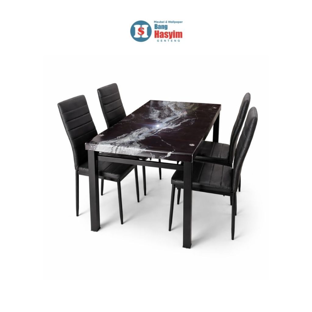 BANG HASYIM Meja Makan Minimalis, Meja Makan Marmer, Set Meja Makan 4 Kursi, Meja Makan Modern, Meja