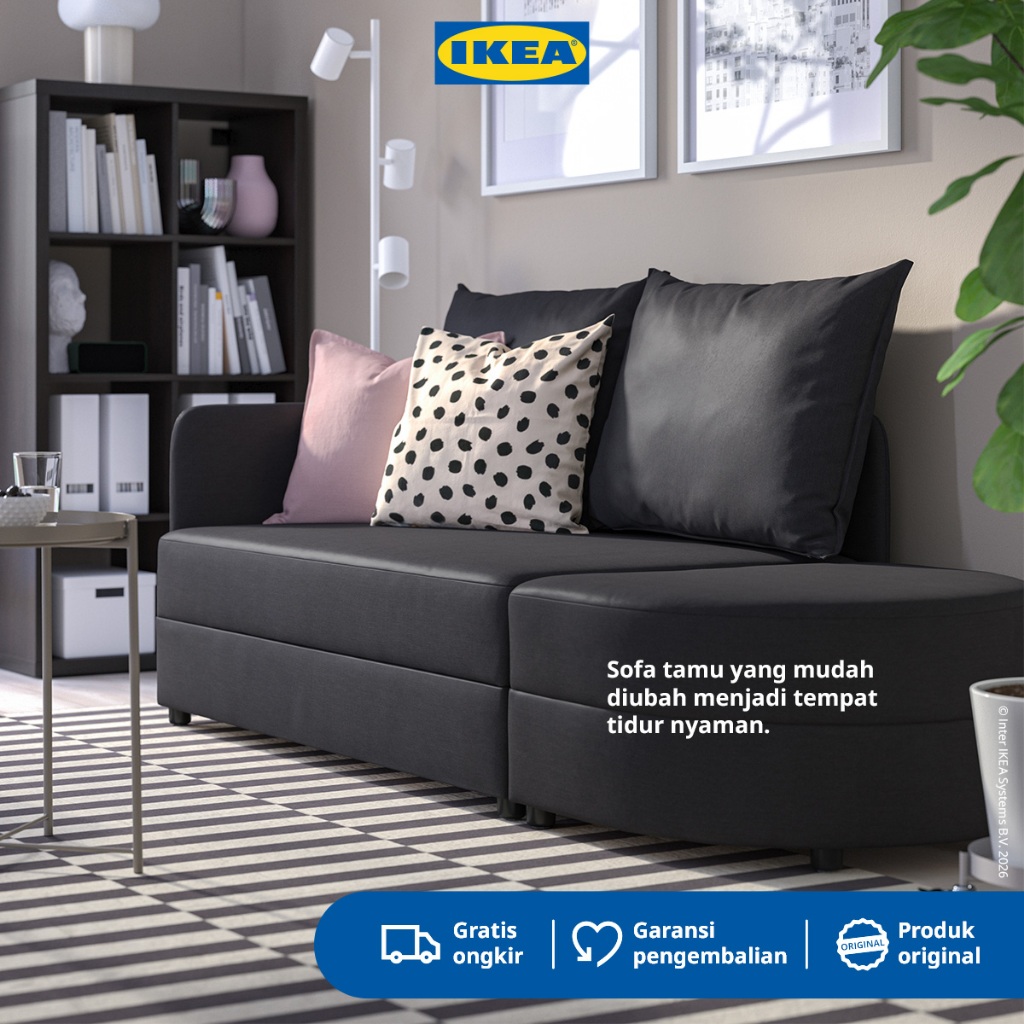 IKEA LINDAKRA Sofa Tempat Tidur 2 Dudukan Hitam Vissle Abu Abu Tua