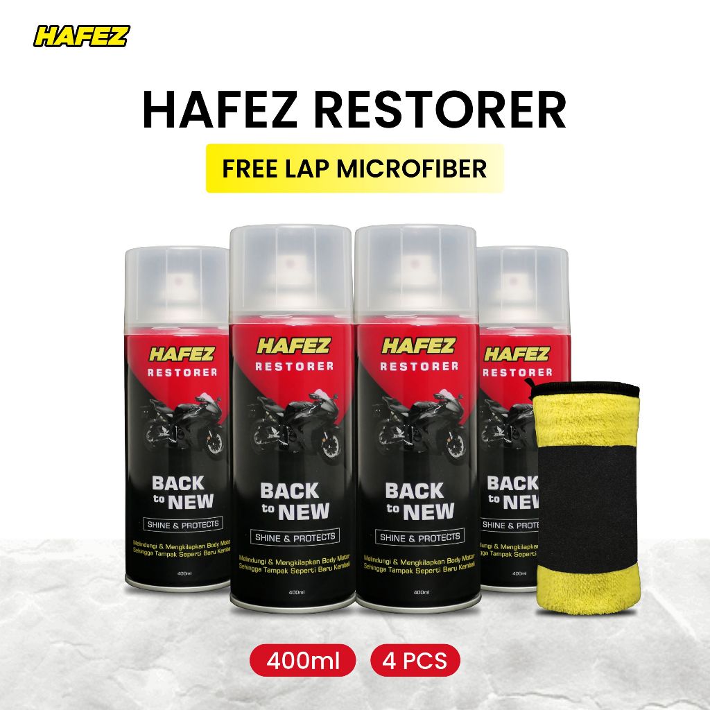 HAFEZ 4 RESTORER BUNDLING KAIN LAP MICROFIBER Pengkilap dan Penghitam Body Kendaraan Motor