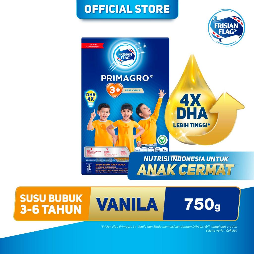 Susu Frisian Flag Primago 3+ Vanilla 750g isi 2 Box – Susu Pertumbuhan Anak 3 Tahun Ke Atas – Origin