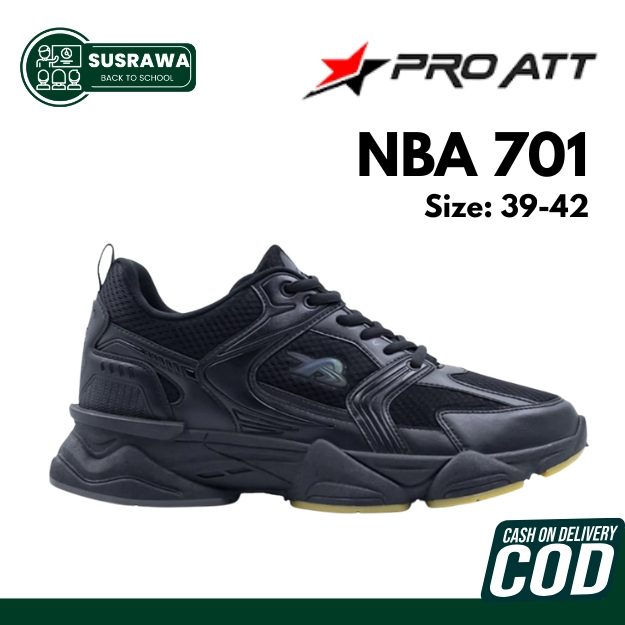 PRO ATT NBA Full Hitam Original - Sepatu Sekolah SMA Sneakers Kanvas Pria - Sepatu Kets Casual Hitam