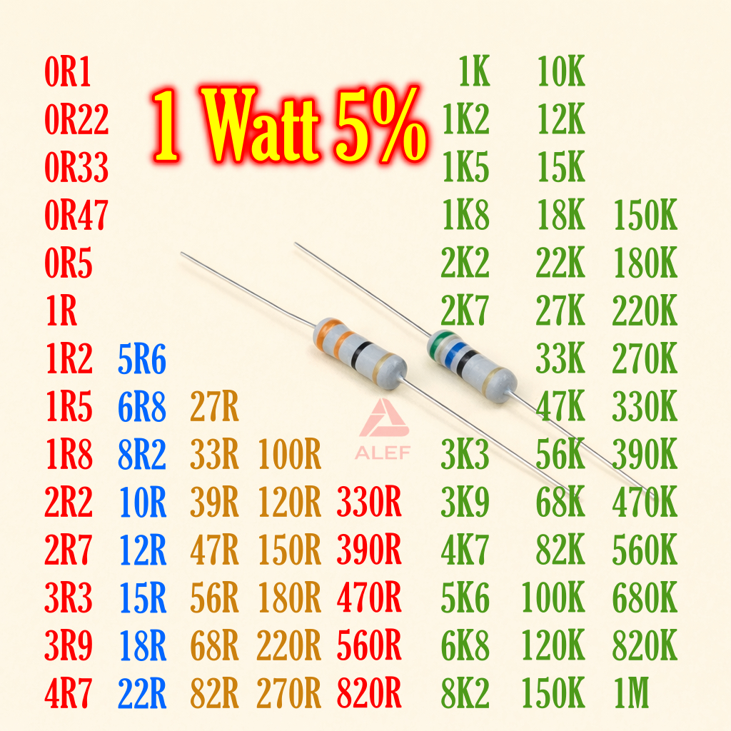 100Pcs Resistor 1 watt 5% 0.1 ohm 0.22 0.33 0.47 0.5 1 1r2 1r5 1r8 2r2 2.7 3.3 3.9 4.7 5.6 6.8 8.2 1
