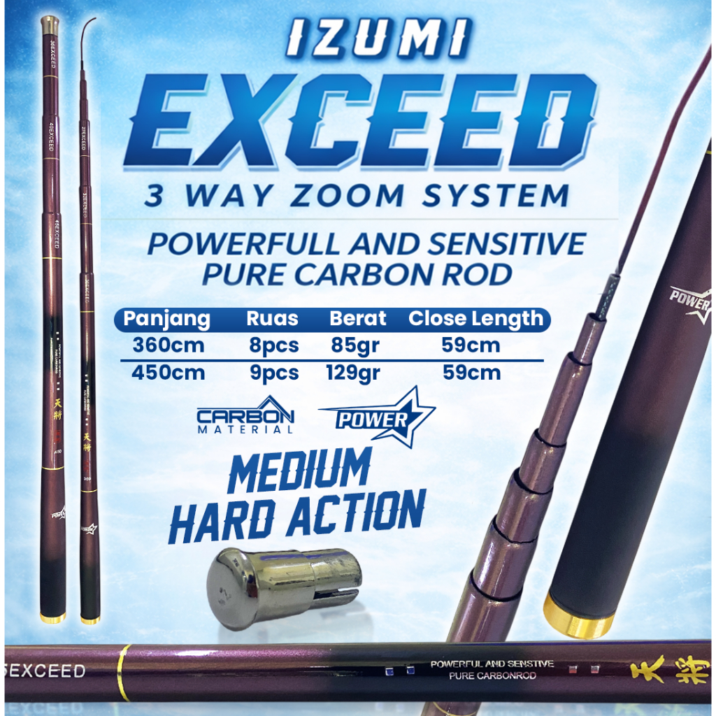 Pancing Joran Tegek Izumi Exceed 3 Zoom System Medium Hard COD Gratis Ongkir