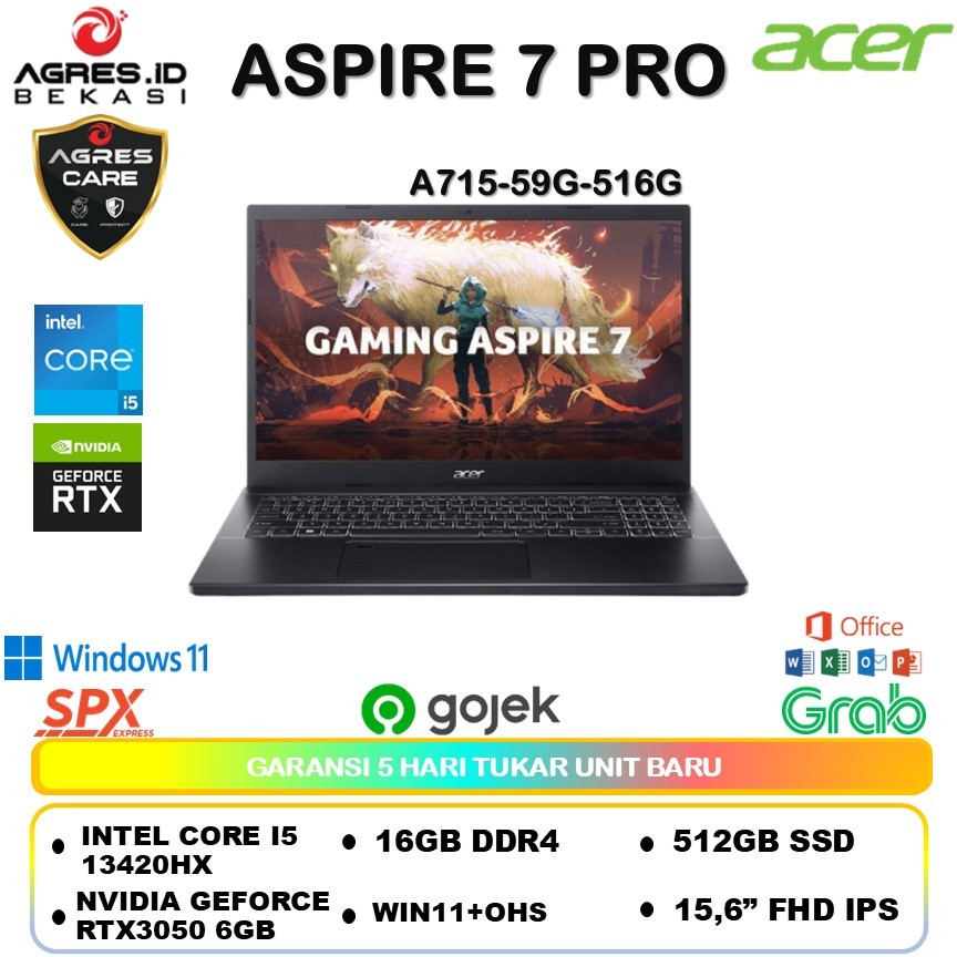 ACER ASPIRE 7 PRO INTEL CORE I5 13420HX RTX3050 6GB (16GB/512GB) 15,6 FULL HD