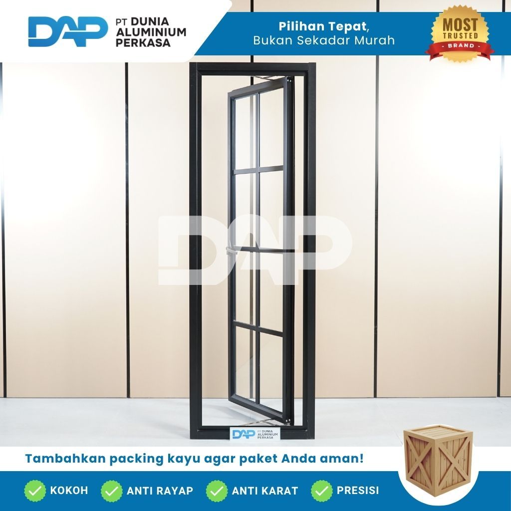 Jendela Aluminium Ornamen L50 x T150 Casement 1 Daun Custom Kusen Aluminium + Kaca