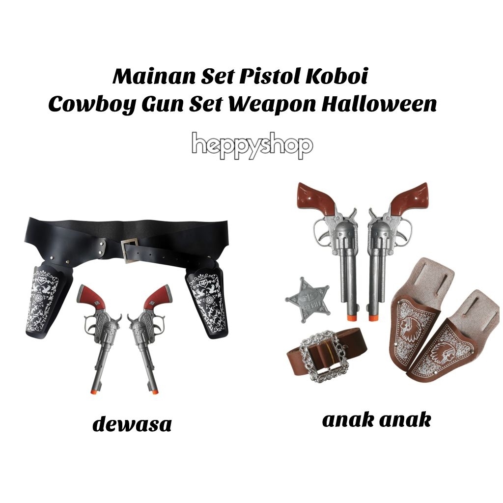 Mainan Set Pistol Koboi Cowboy Gun Set Weapon Halloween