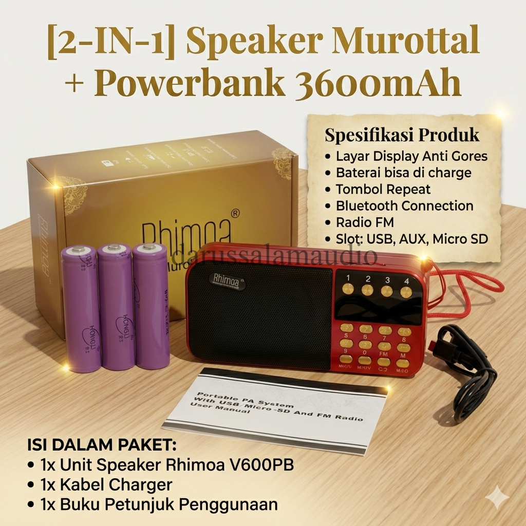 Rhimoa V600PB: Speaker Murottal Portable 2-in-1 Powerbank 3600mAh