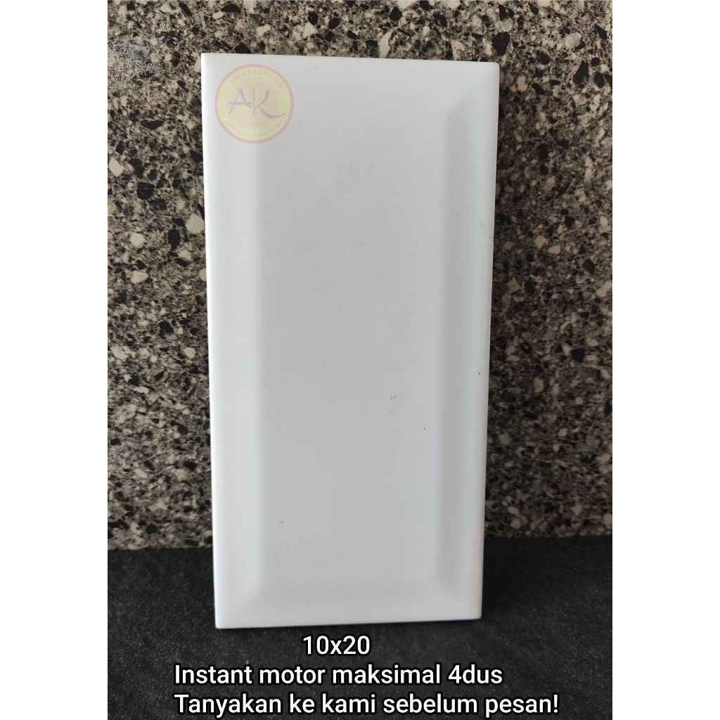 Keramik Dinding subway Bevel putih glossy Timbul 10x20 Bevel White