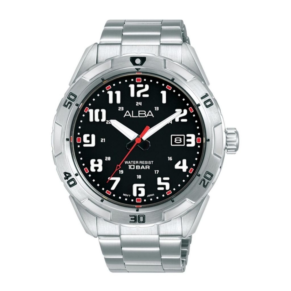 Jam Tangan Alba Pria AS9R81X1 Quartz Movement  Black Dial WR100M  Stainless Steel Bracelet