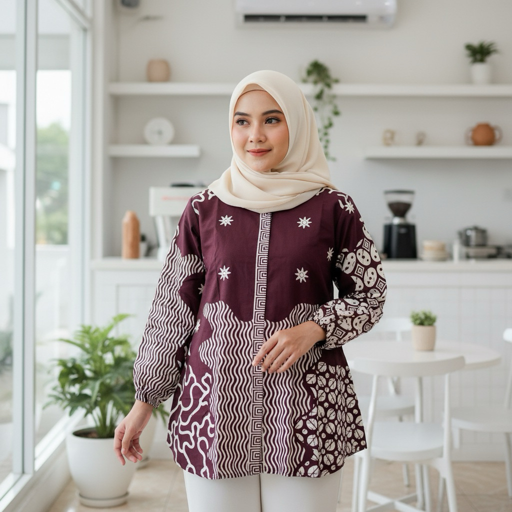 Jelita Blouse Lurus Batik Wanita Modern Premium Atasan Batik Kerja & Kantor Motif Elegan Warna hijau