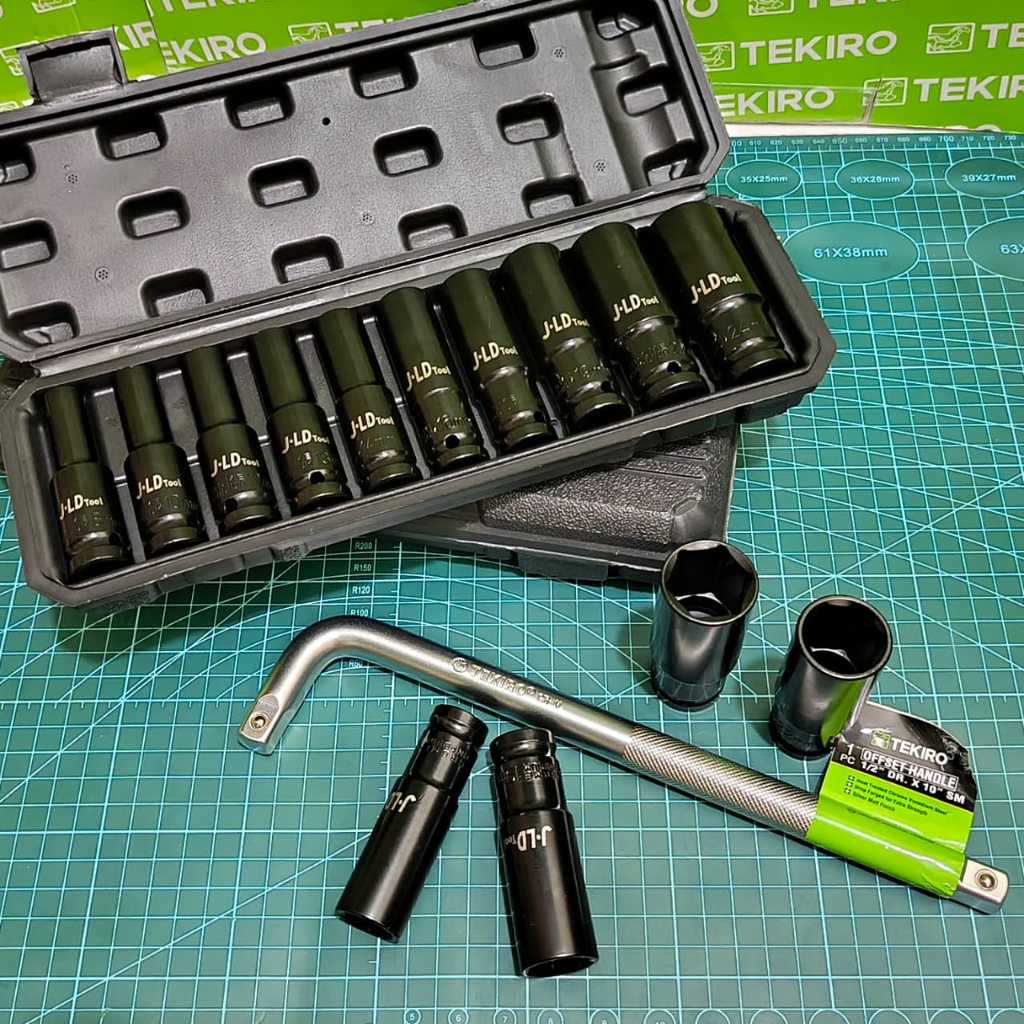 Mata Sok Impact JLD TOOLS READY COD Kunci Shock Set 10 Pcs 8-24 Mm / Tekiro Gagang Kunci Mata Sock L