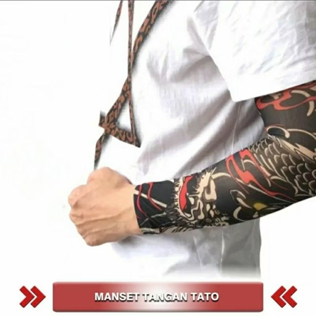 Manset Tato Lengan Panjang Pria Temporer dengan Bahan Nilon Spandek Tipis