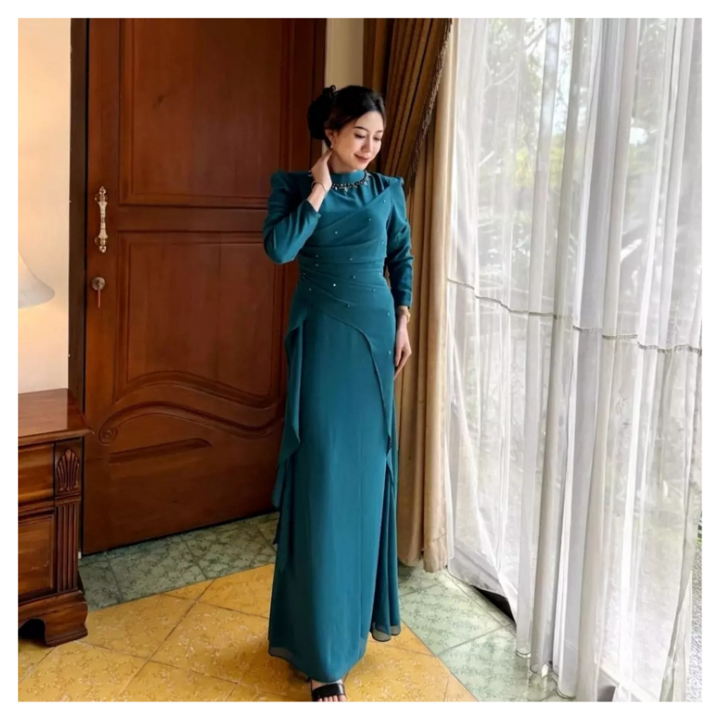 NW - Gamis Dress Slimfit Kondangan Wanita Press Body OOTD Hijab Polos Bahan Ceruty Babydoll Trendy