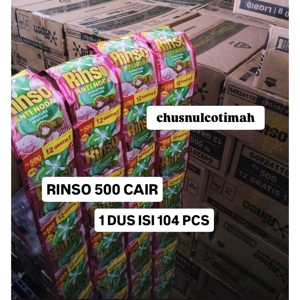 [1 DUS 104 PCS] Rinso 500 cair renceng 20ml | Detergen Sabun Cuci Rinso Liquid 500.an Renceng 1 Dus