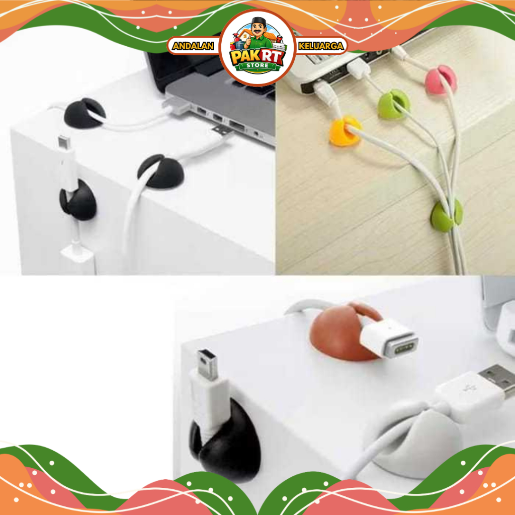 Cable Organizer Round Silicone – Penata Kabel Meja Bulat Adhesive Praktis & Estetik