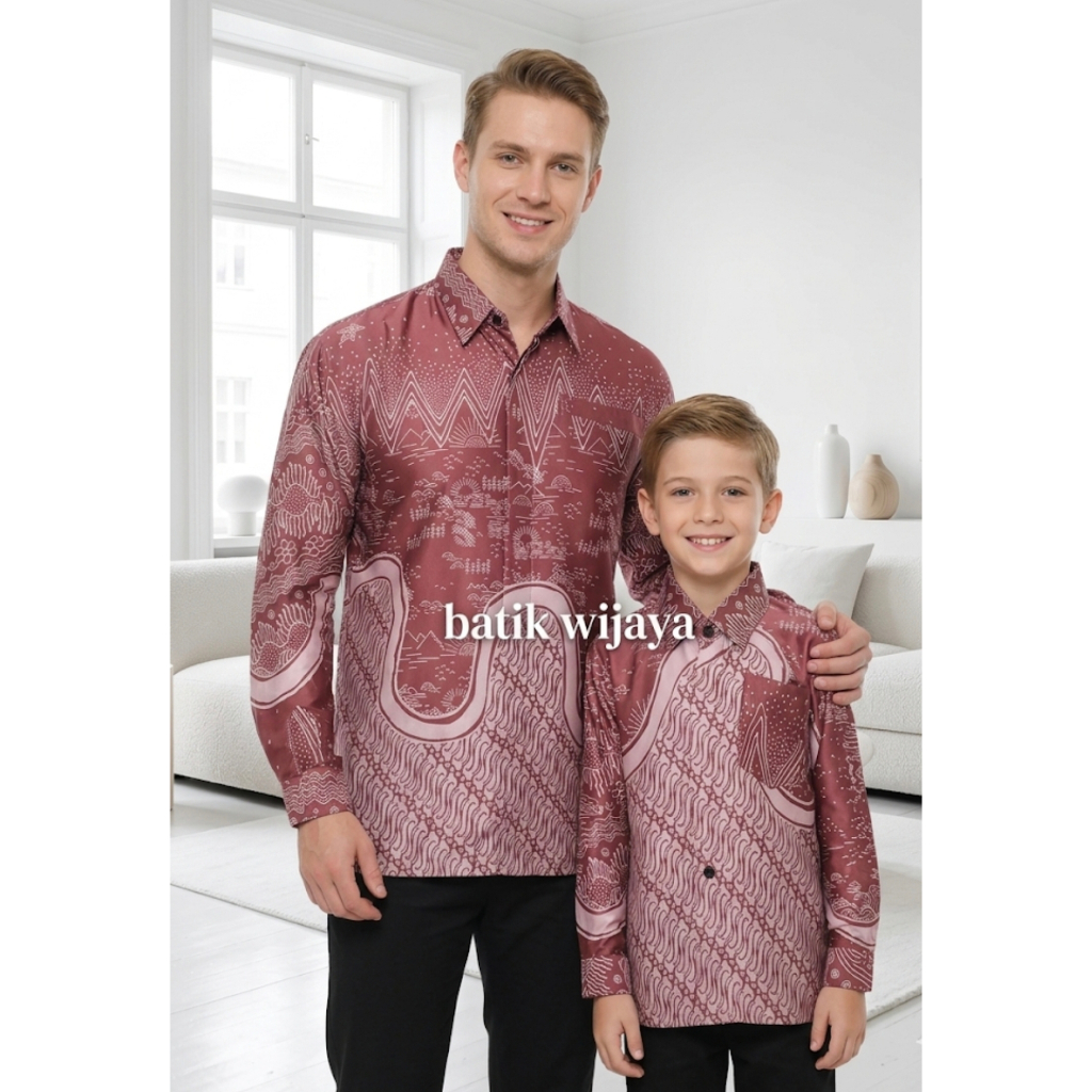 batik silky semi sutra couple ayah anak warna rose gold  lapis furing hero bahan silky original cod