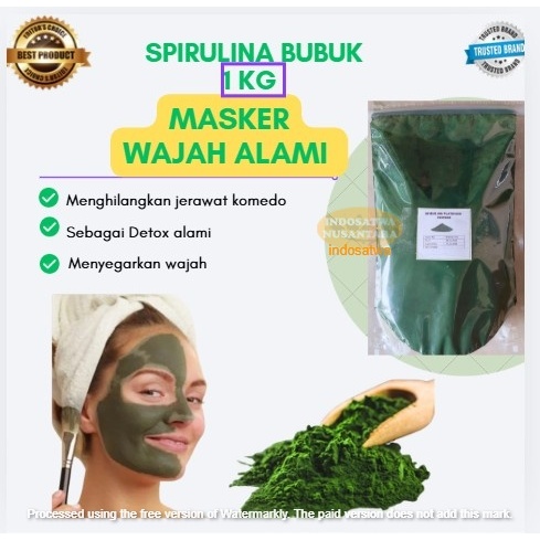 Spirulina powder 1 kg | Spirulina Bubuk Masker Wajah Detox Alami|Nutrisi Kecantikan Mengatasi Jerawa