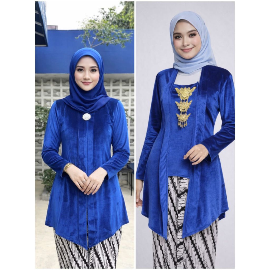 KEBAYA TUNIK BLUDRU MODEL KARTINI dan KUTUBARU Warna BIRU ELEKTRIK - 1 SET TUNIK KEBAYA BLUDRU KARTI