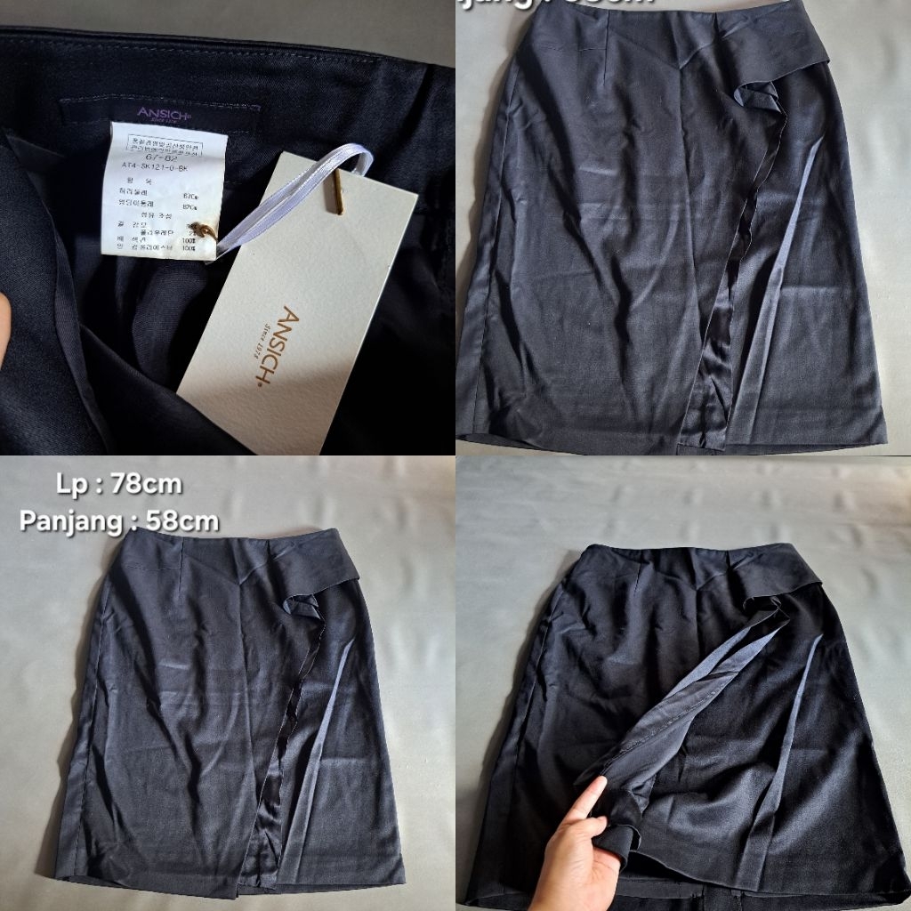 rok span pendek hitam polos rok kerja bahan dan satin