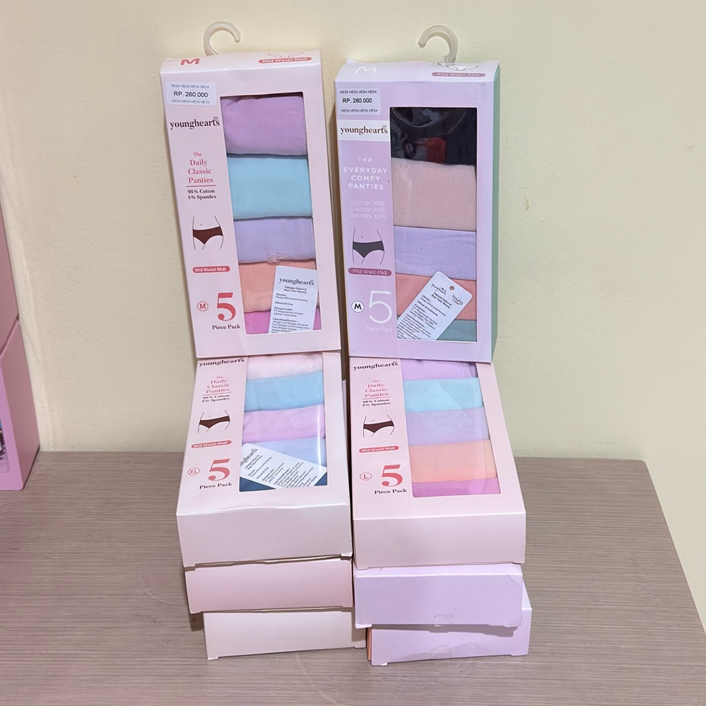 Young Hearts Panty Pack (5 pcs) with Box Mid Waist Midi Daily and Comfort Panty / Celana Dalam Pack