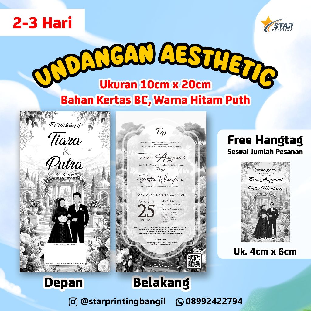 [MURAH] Undangan Pernikahan Rustic Viral Aesthetic Hitam Putih