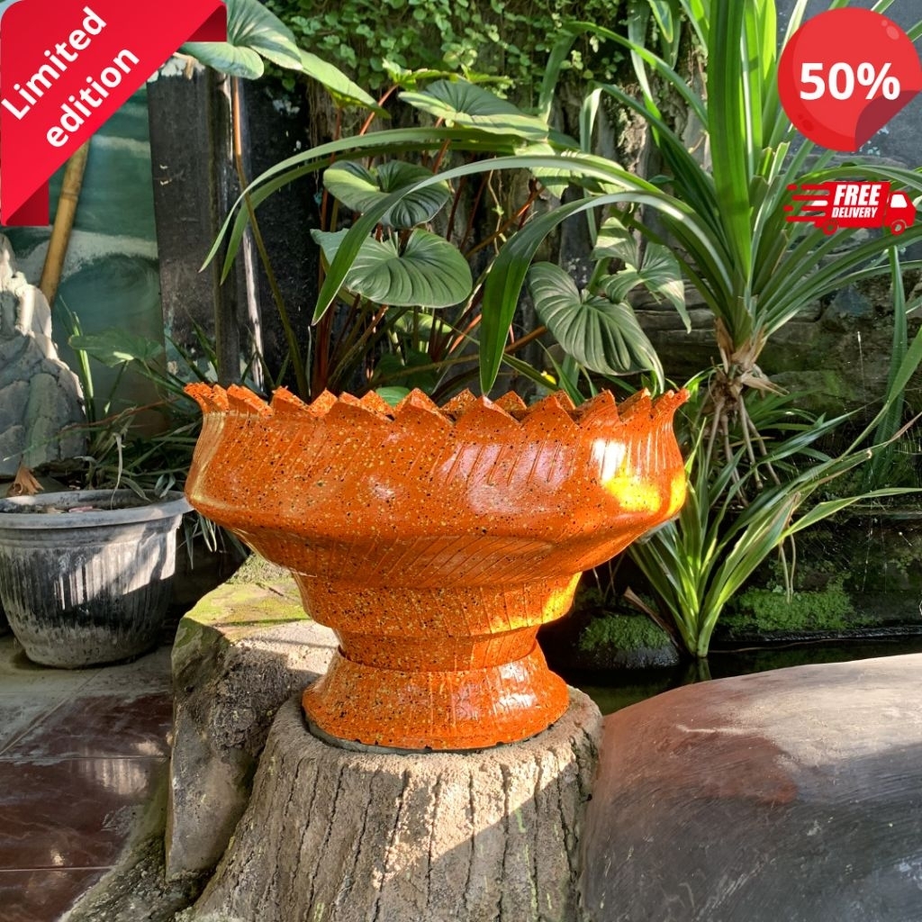 Pot Bunga Ban karet Bonsai Diameter 40cm Motif Marmer Keramik Tanah Liat Teraso Terakota Anti Pecah 