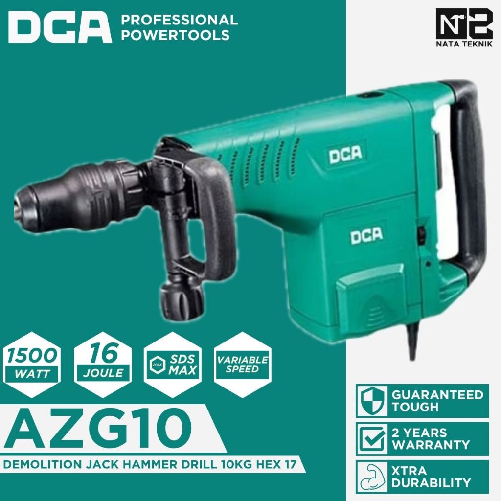 DCA AZG10 Mesin Bobok Beton 10 Kg Demolition Jack Hammer 16 Joule SDS MAX Hex 18 W/ Variable Speed D
