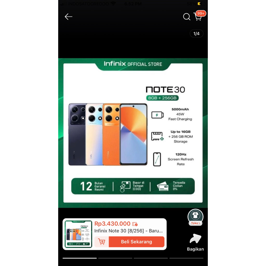 infinix note 30 RAM 8/256 , minus