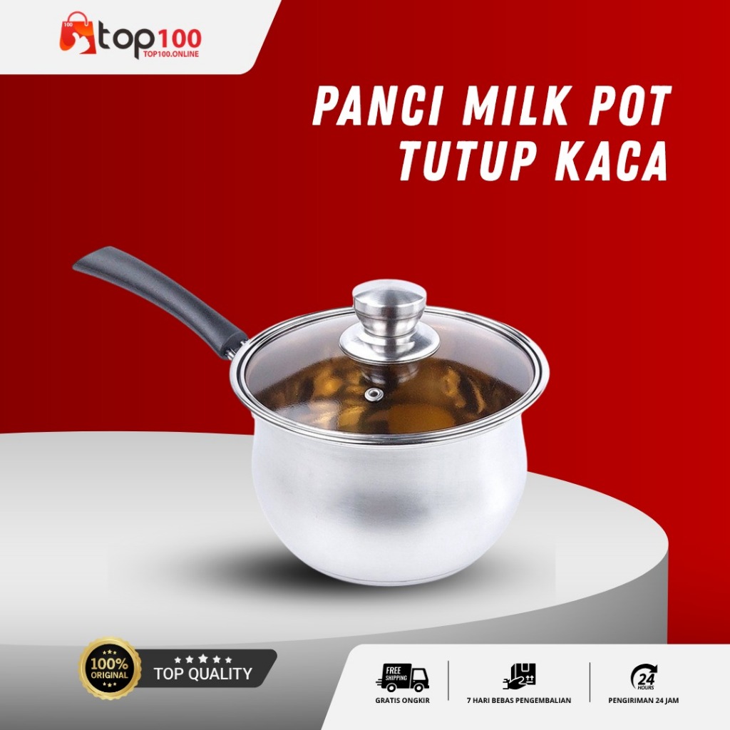 Top100 - Panci Susu Stainless Steel Ukuran 16, 18, 20 CM Tutup Kaca Panci Masak BMW Kitchenware Panc