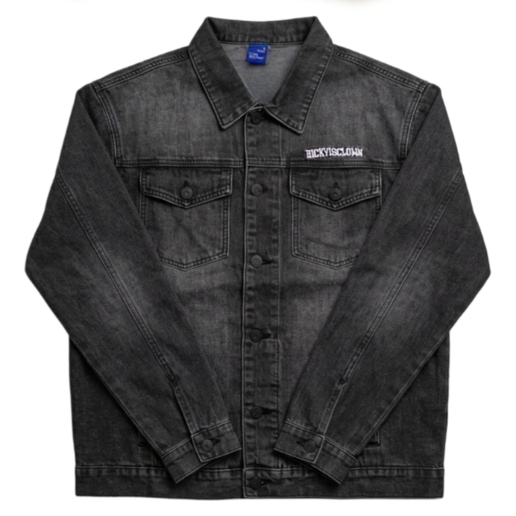 Ricky Is Clown Destroyed Dark Navy Denim Jacket / Jaket Branded Original