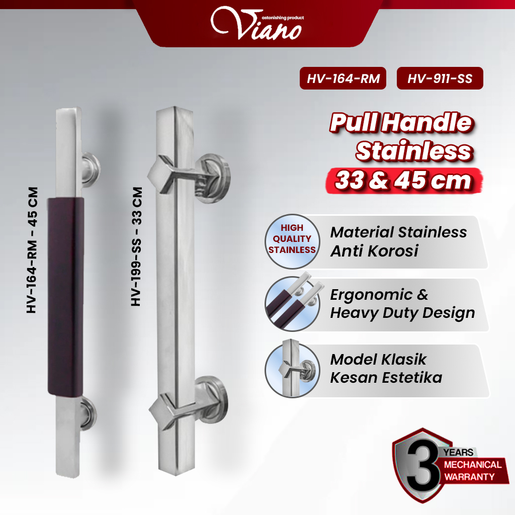 Pull Handle Gagang Tarikan Pintu Rumah Kayu 33 45 CM Stainless Steel SUS 304 SS Motif Stainless HV M