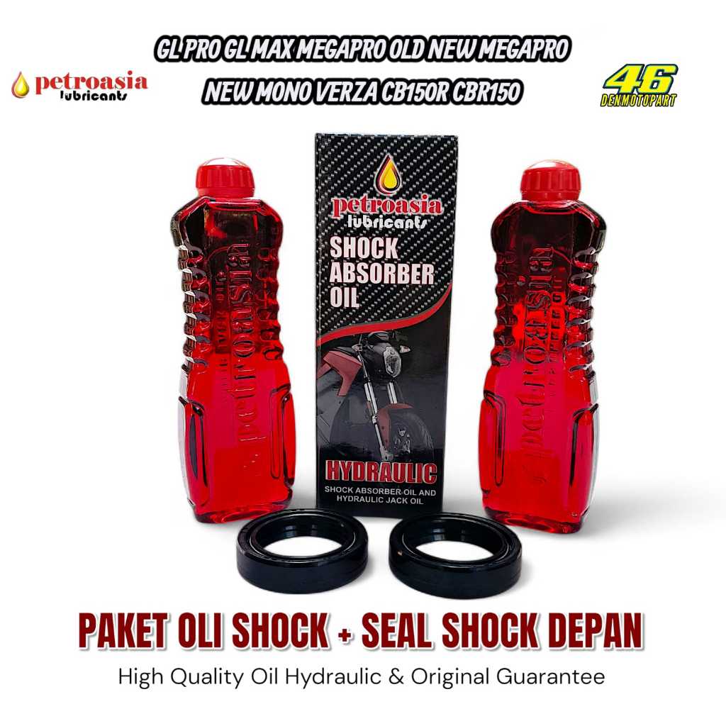 PAKET SEAL SHOCK SHOK SKOK DEPAN + OLI SHOCK ( PETROASIA ) MOTOR - GL PRO , MAX , MEGAPRO PRIMUS , M