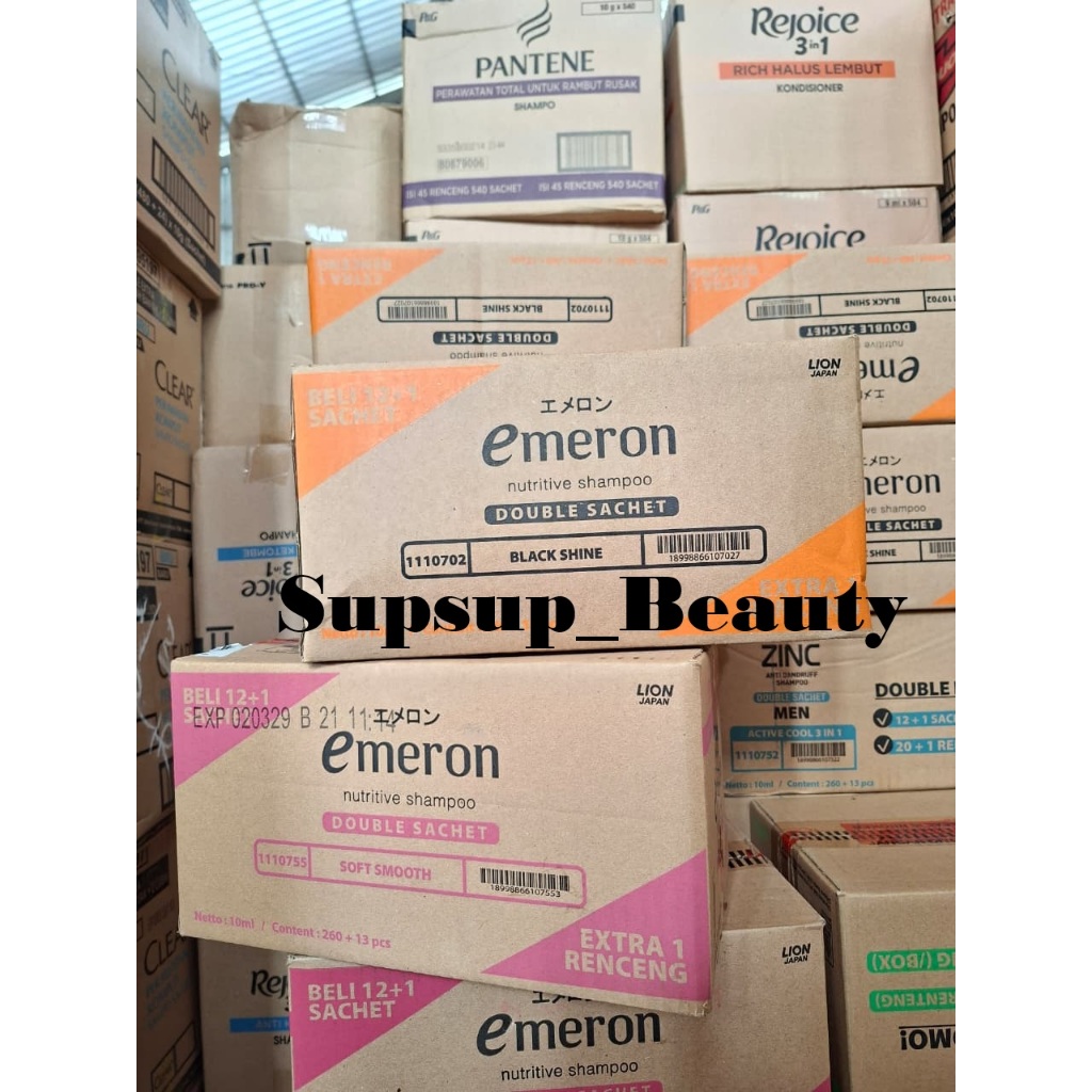 (KARTON) EMERON Shampoo Sachet 10ml All Variant - Black&Shine - Soft Smooth