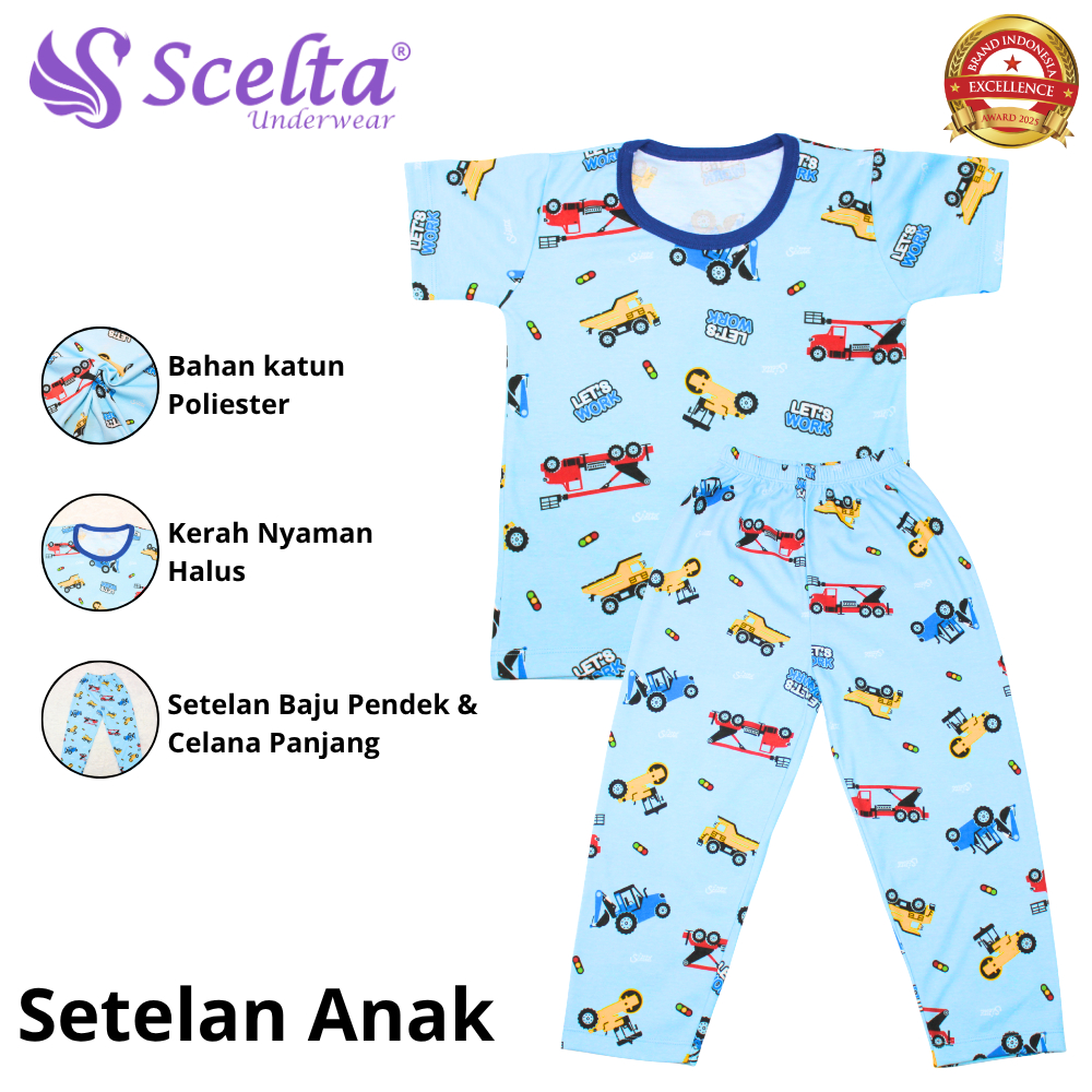 Scelta - Setelan Baju Lengan Pendek dan Celana Panjang Anak Anak Motif Mainan Lucu | STL SC 367 CP