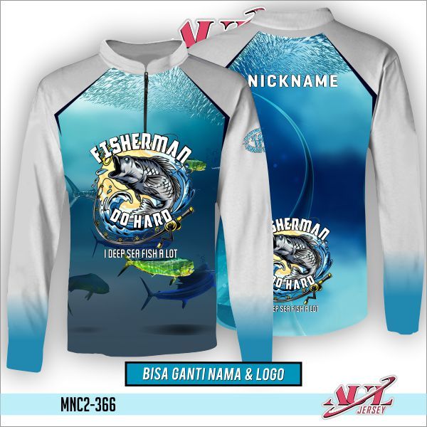 Kaos Lengan Panjang Pancing Motif Ikan Deep Sea, GRATIS Ganti Nama & Logo