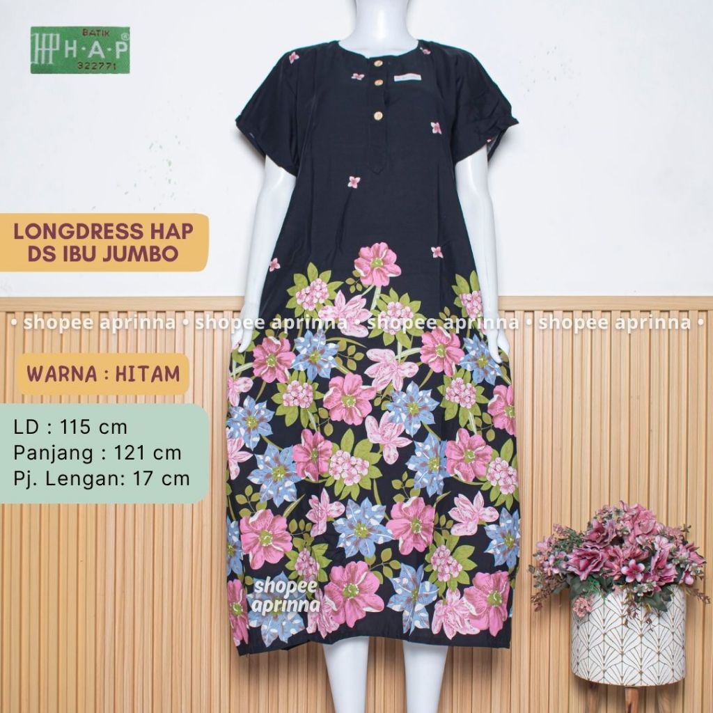 COD DASTER PANJANG IBU Merk HAP Asli Longdress Wanita Dewasa Baju Tidur Santai Lengan Pendek Kancing