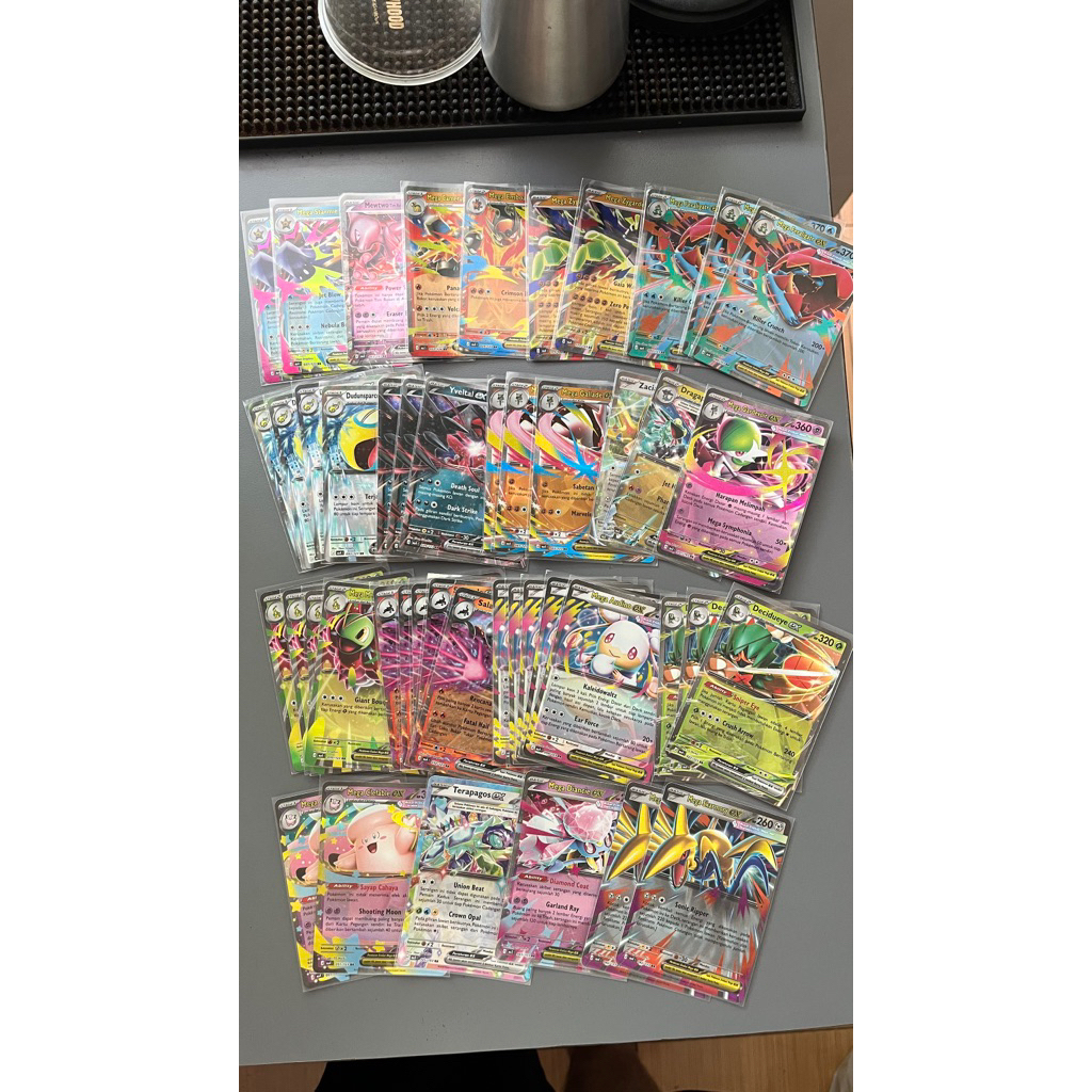 Paket borongan 46 pcs bulk kartu RR pokemon ledakan peniada mega impian kobaran biru hitam dan putih